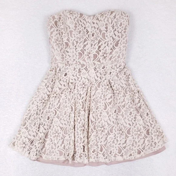 Trixxi | Dresses | Trixxi Strapless Lace Dress Fit Flare Sweetheart Ivory  Nude Lined Size M | Poshmark